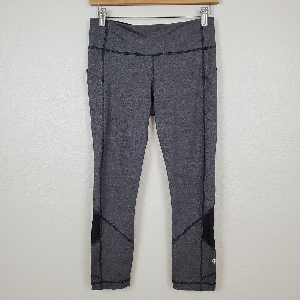 Lululemon Pace Rival Crop Leggings Size 6 Womens 22" Heathered Black Yoga Run